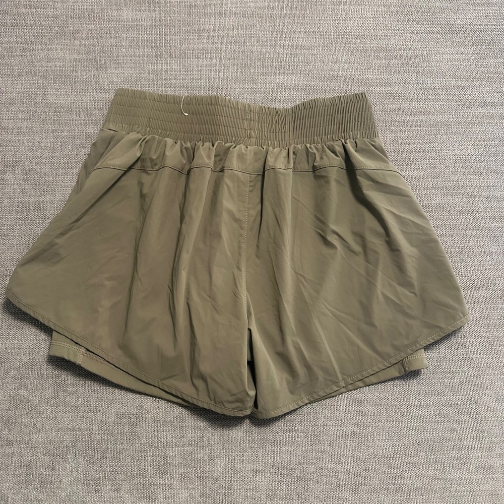 Vital Life Running Shorts Womens XL Olive Green Smocked Double Layer